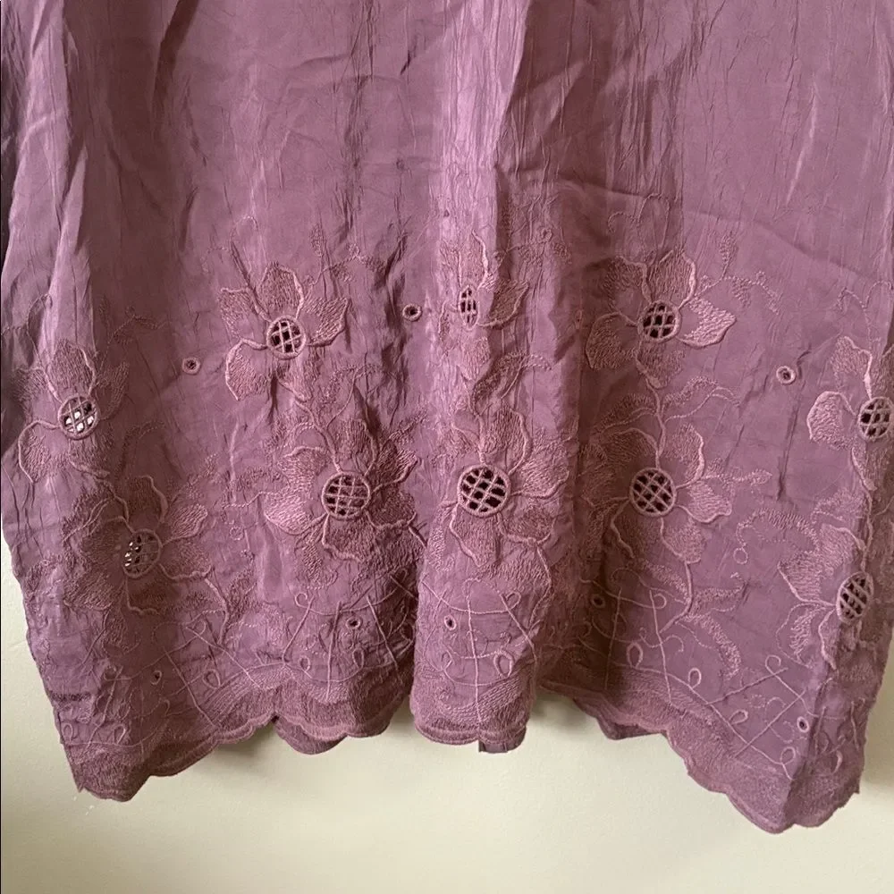 J. Jill Chocolate Brown Embroidered Eyelet Floral Button Down Shirt Dress Sz L - Picture 6 of 6